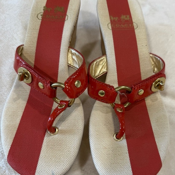 Coach Red and Gold Wedge Sandals - Picture 4 of 8
